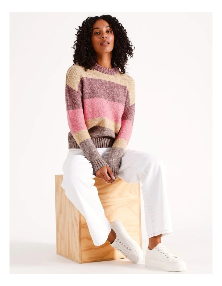 Recycled Blend Chunky Stand Neck Colourblock Jumper in Assorted