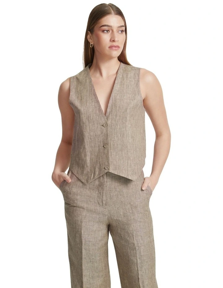 Vienna Linen Pinstripe Waistcoat in Nutshell