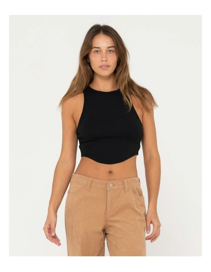 Vicky Curved Crop Tank in Black