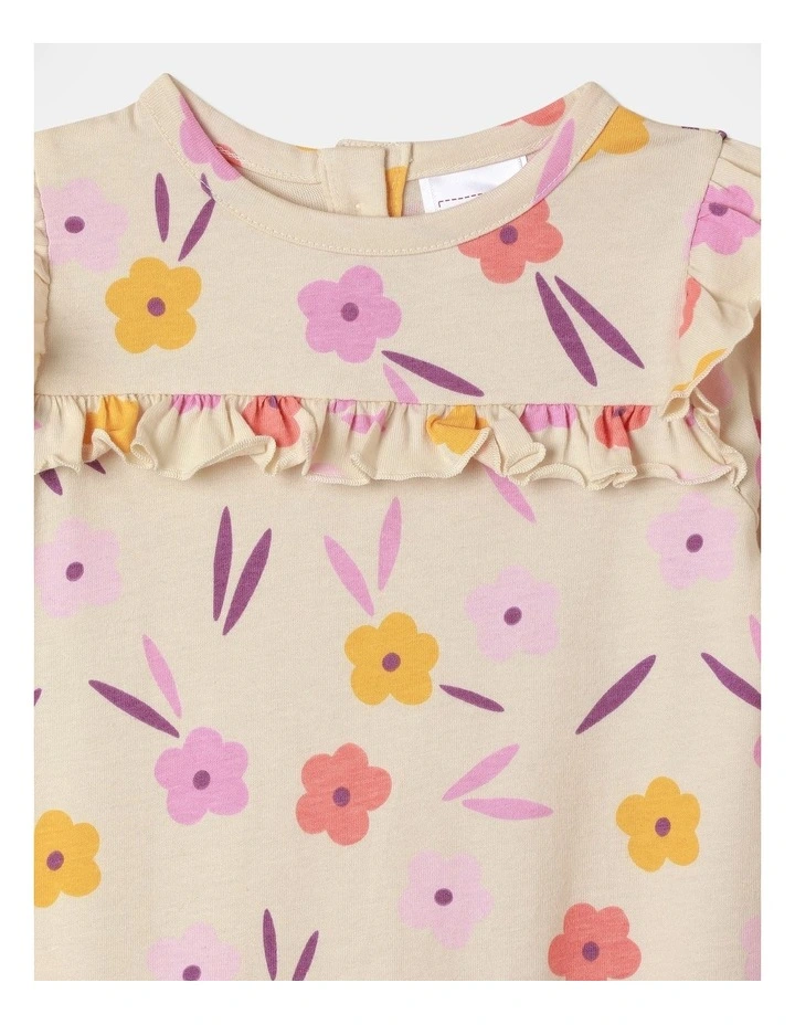 Jersey Dress With Frill Shoulder in Cream