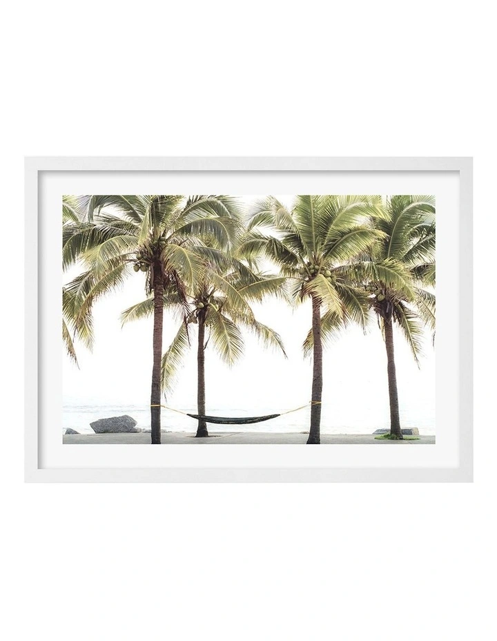 Australian Made Hammock and Palms Art Print A2 in White Frame