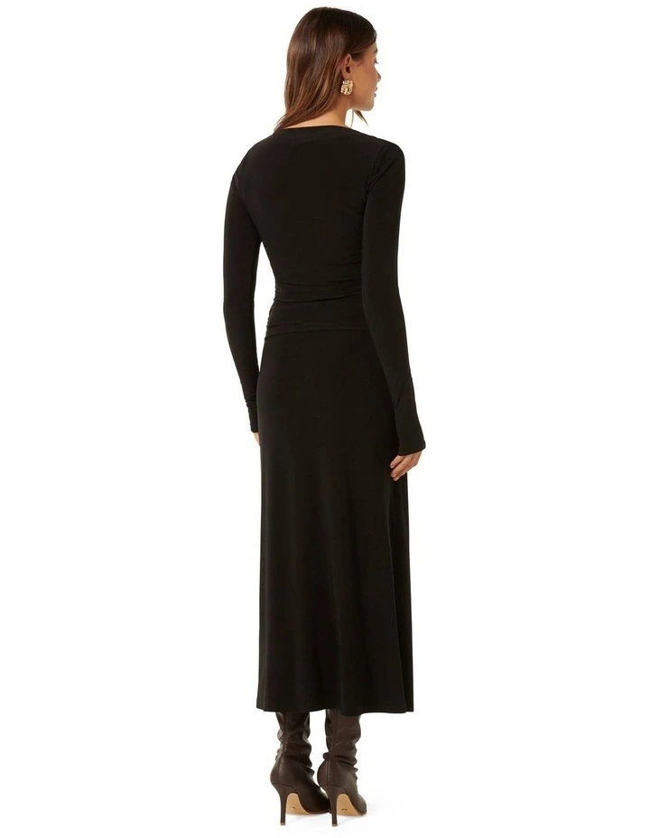 Kiera Long Sleeve Midi Dress in Black