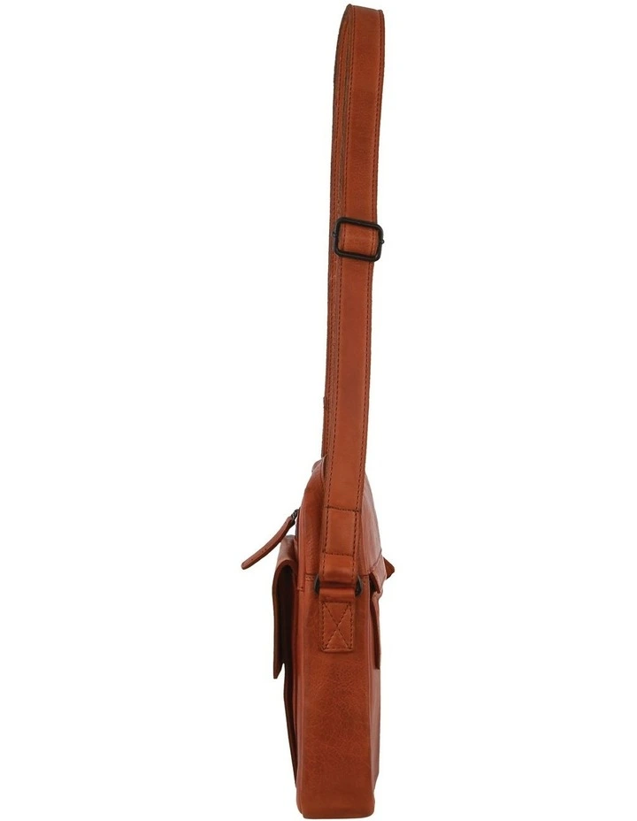 Leather Multi-Compartment Cross-Body Bag in Brown