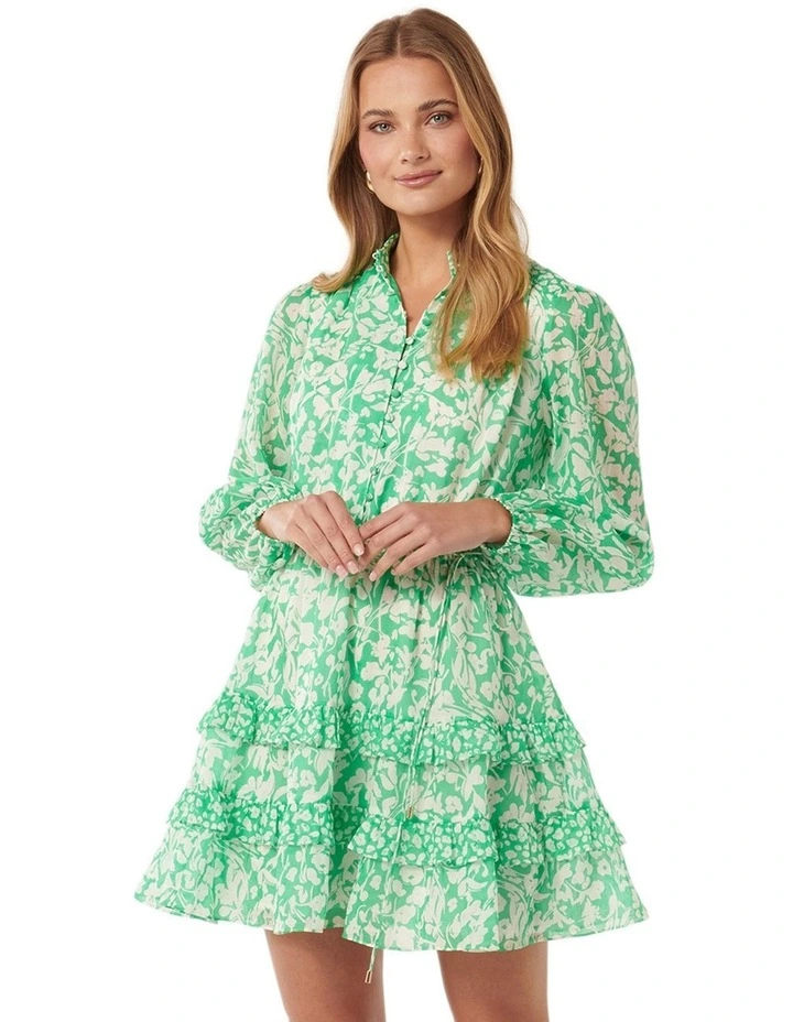 Raquel Mixed Print Mini Dress in Green