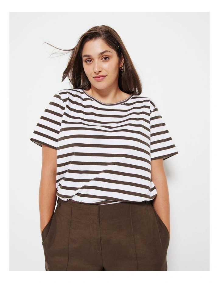 The Relaxed Side Split Tee in Chocolate Stripe