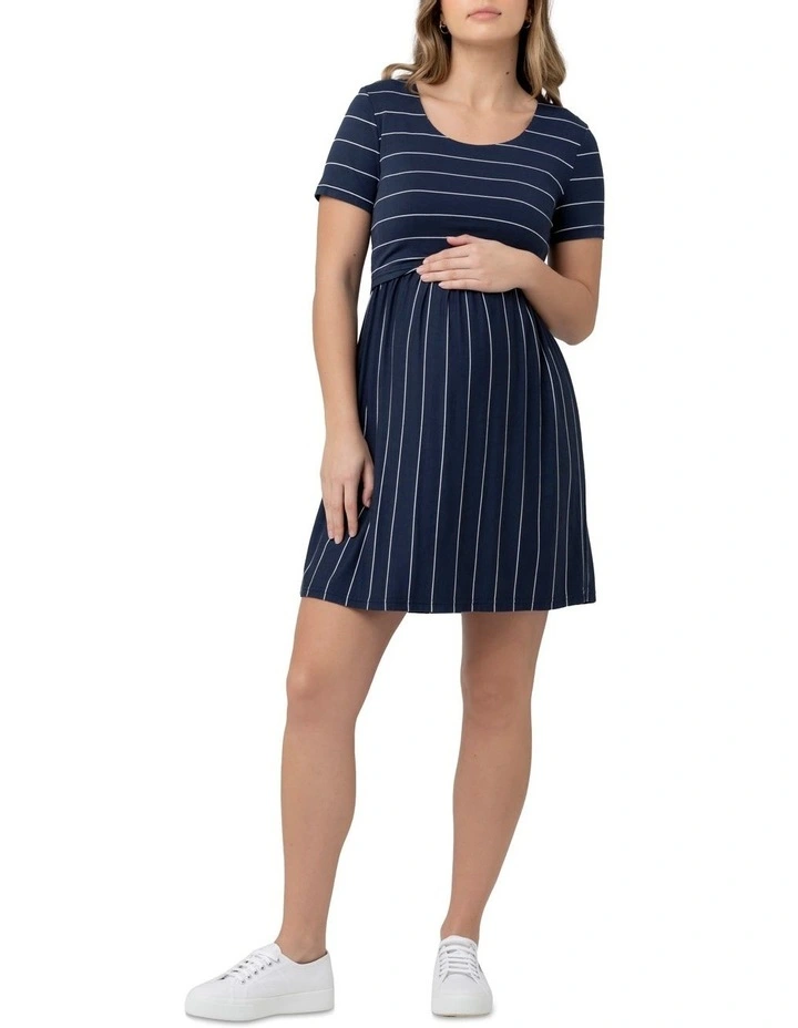 Crop Top Nursing Dress in Indigo/White