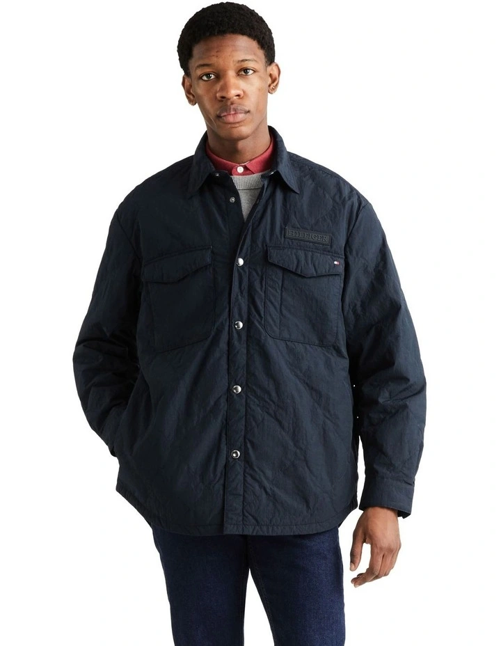 Nylon Solid Quilted Overshirt in Navy