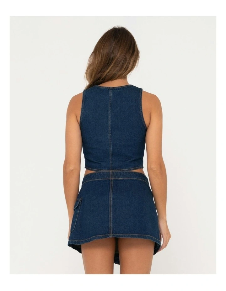 Ryley Cropped Button Down Denim Vest in Blue