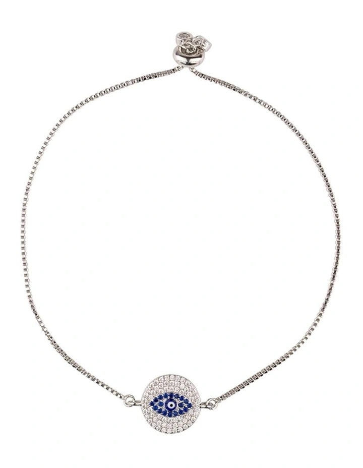 Evil Eye Charm Round Silver Bracelet