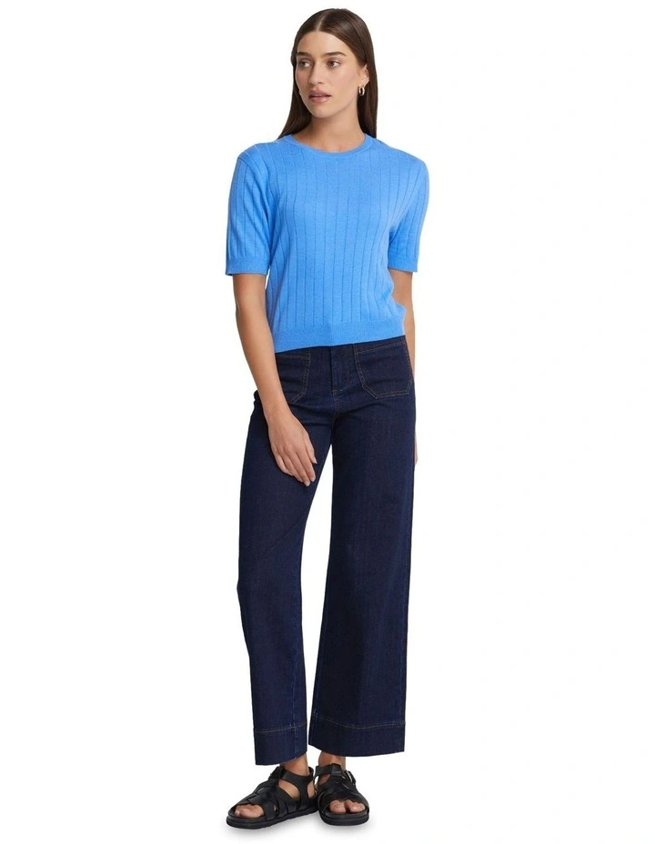 Monica Rib Knit Top in Blue