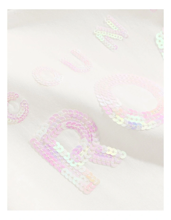 Organically Grown Cotton Sequin Logo T-shirt in Marshmallow
