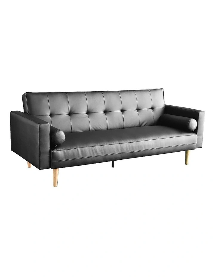 Sarantino 3 Seater Faux Leather Sofa Bed Couch with Pillows Black