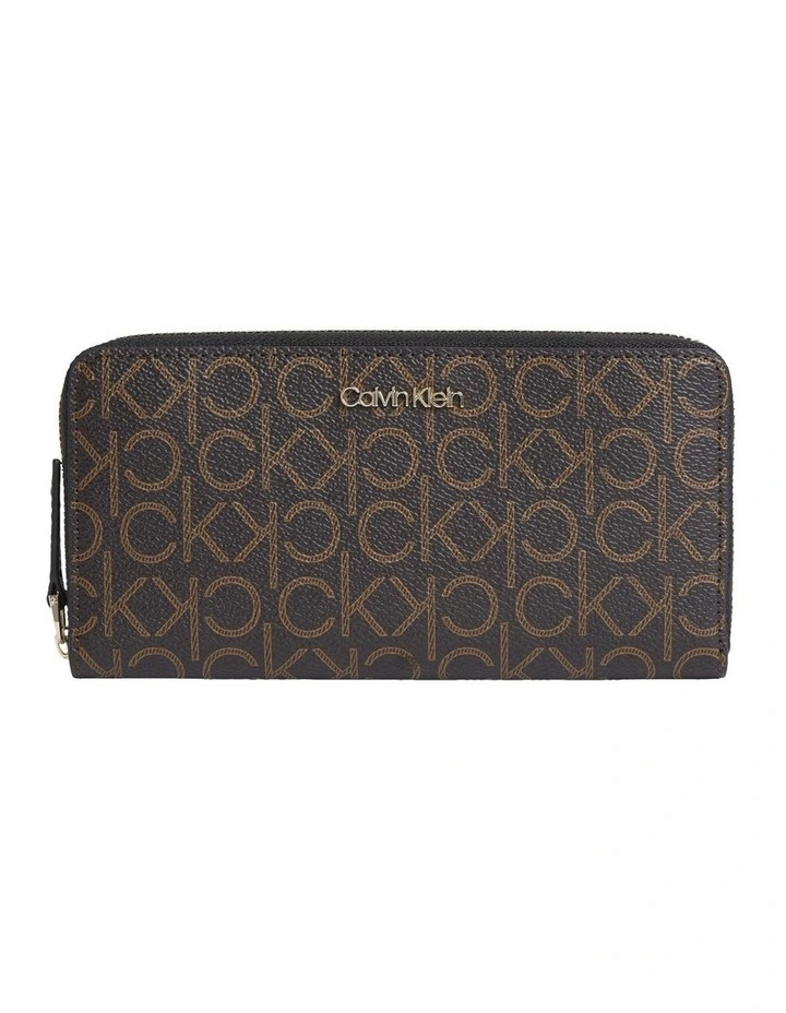 Large Logo Monogram Faux Leather Wallet In Brown