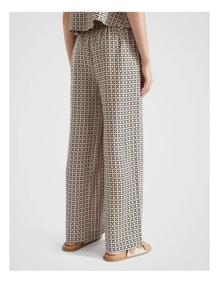 Linen Tie Pant in Champagne Geo