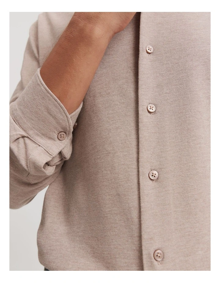 Tailored Fit Pique Shirt in Taupe Melange