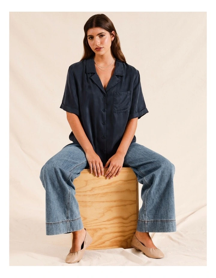 Cupro Short Sleeve Shirt in Navy