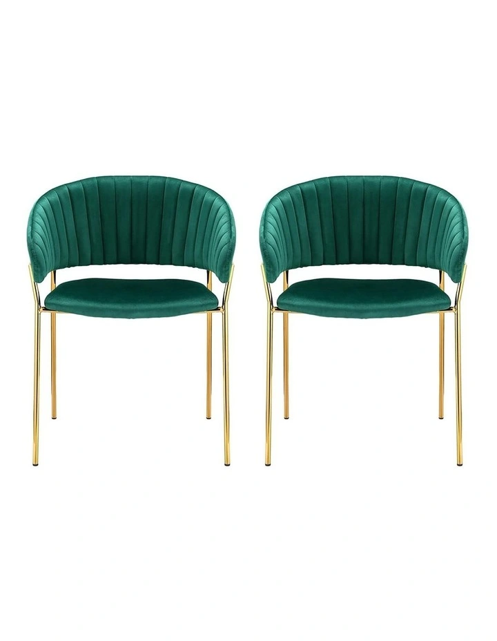 Dining Chairs Hollow Armchair Set of 2 Velvet in Green