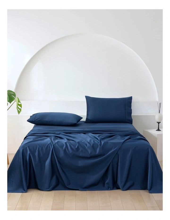 Cotton Sateen Sheet Set Single Bed in Navy