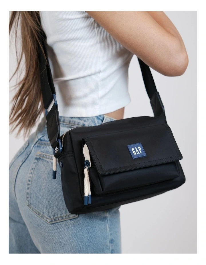 Nylon Travel Cross-Body Bag in Black