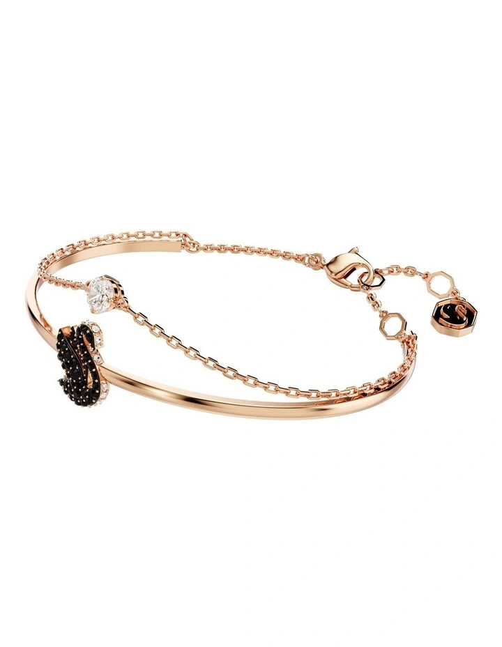 Iconic Swan Rose Gold Tone Plated Bangle in Black
