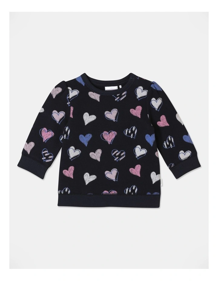 Essential Hearts Sweat Top in Navy