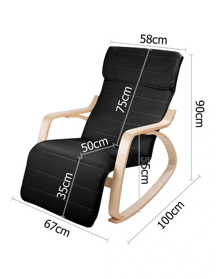 Fabric Rocking Armchair with Adjustable Footrest Black