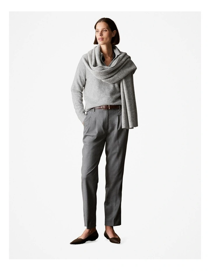 Alpaca Merino Blend Relaxed Polo Knit in Light Grey Melange