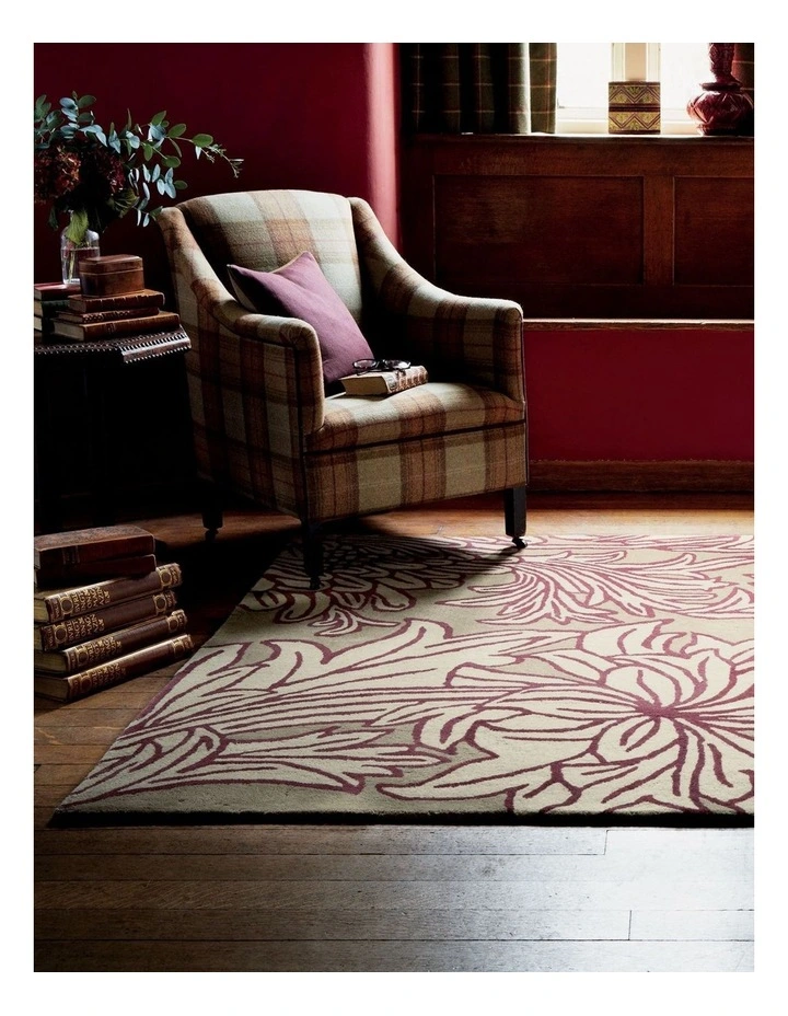 Chrysanthemum Linen Rug 27005 in Wine