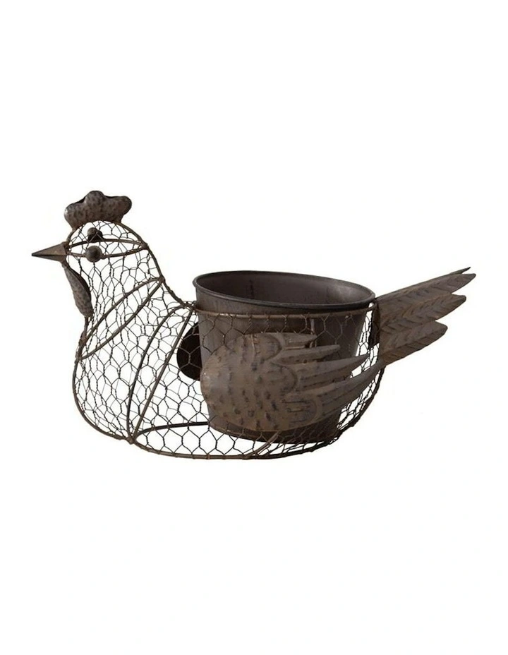 Garden Wire Chicken Plant Pot Holder in Brown