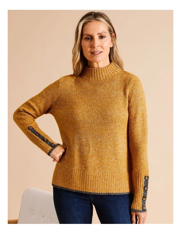 Stand Neck Jumper With Tipping In Ochre/Charcoal