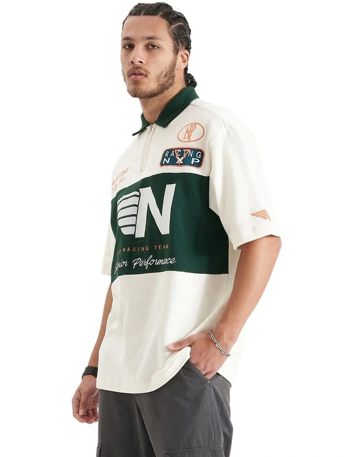 Resistance Oversized Polo Shirt in Natural White