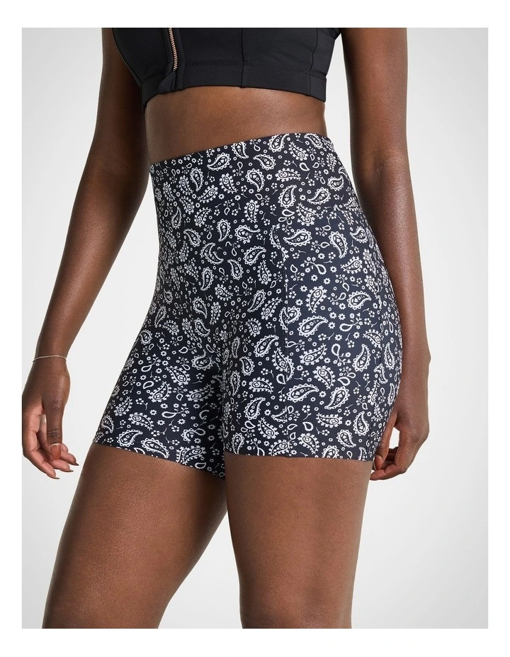 Statement Pocket Mid Thigh Bike Shorts in Black Paisley