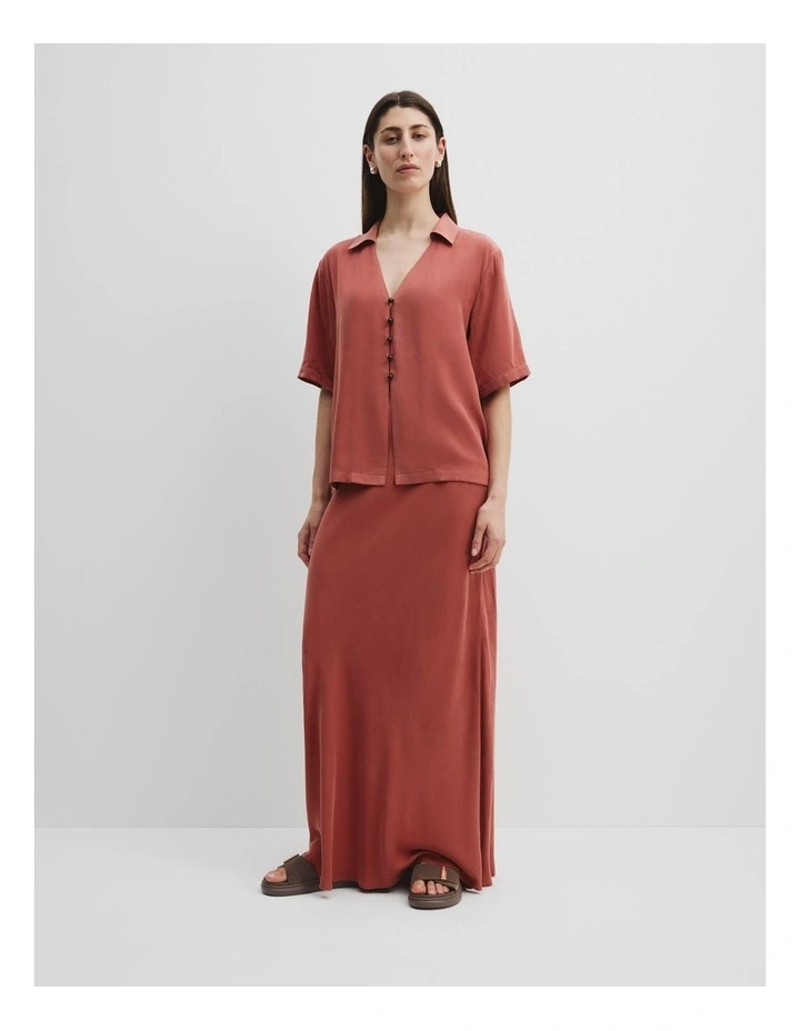 Cupro Button Front Top in Russet