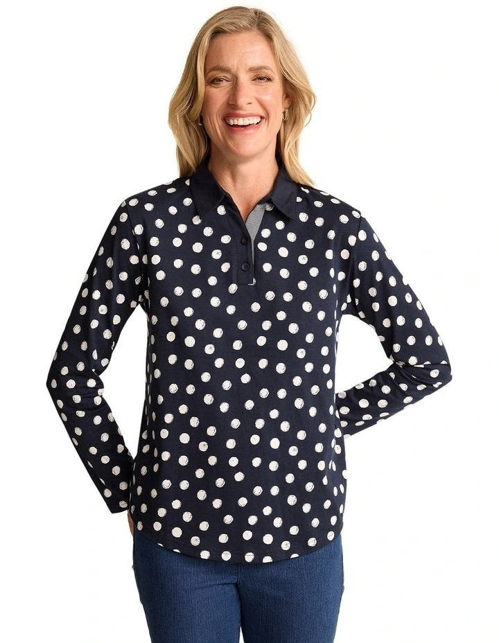 Gael 3/4 Sleeve Polo Shirt in Ink