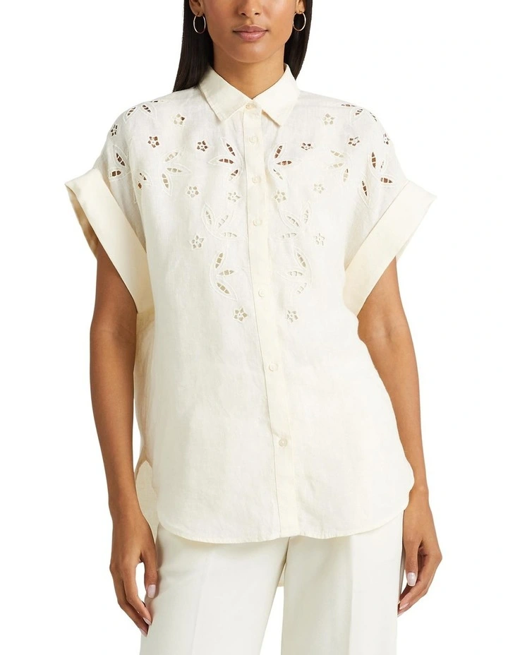 Eyelet-Embroidered Linen Shirt in Natural