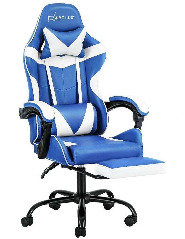 Gaming Office Chair Recliner Footrest in Blue White