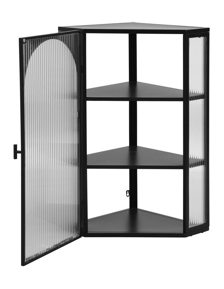 Pentagon Metal Frame Wall Mounted Cabinet with Translucent Glass Doors in Black
