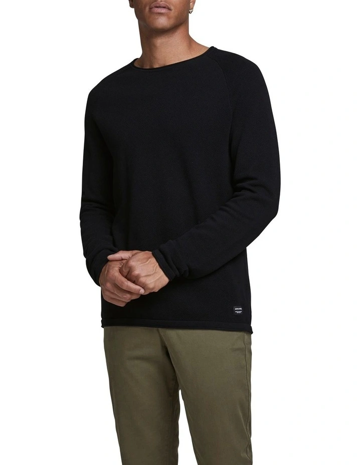 Crew Neck Knit Sweater in Black