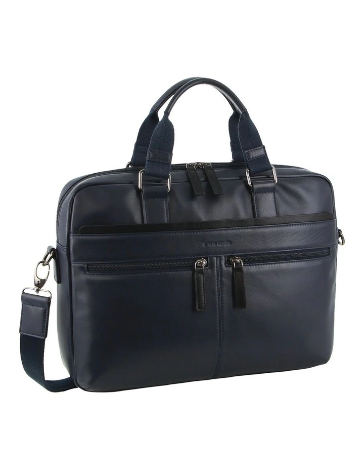 Leather Business Laptop Bag in Navy