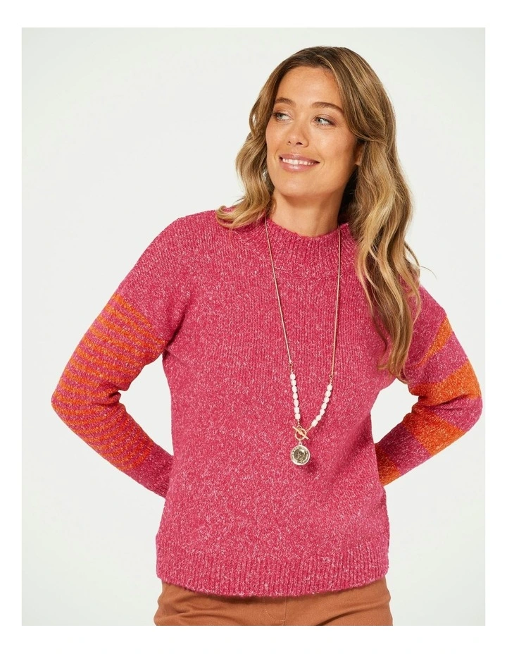 Striped Sleeve Jumper in Red