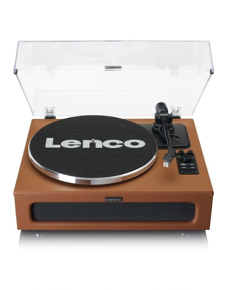 Turntable with 4 Built-in Speakers in Brown