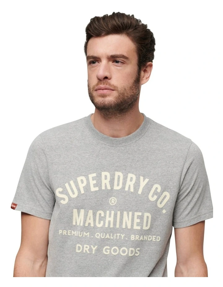 Workwear Flock Graphic T Shirt in Ash Grey Marl