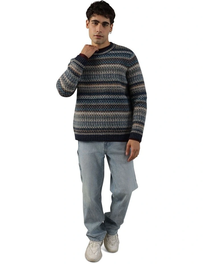 Super Soft Holiday Striped Crewneck Sweater in Blue