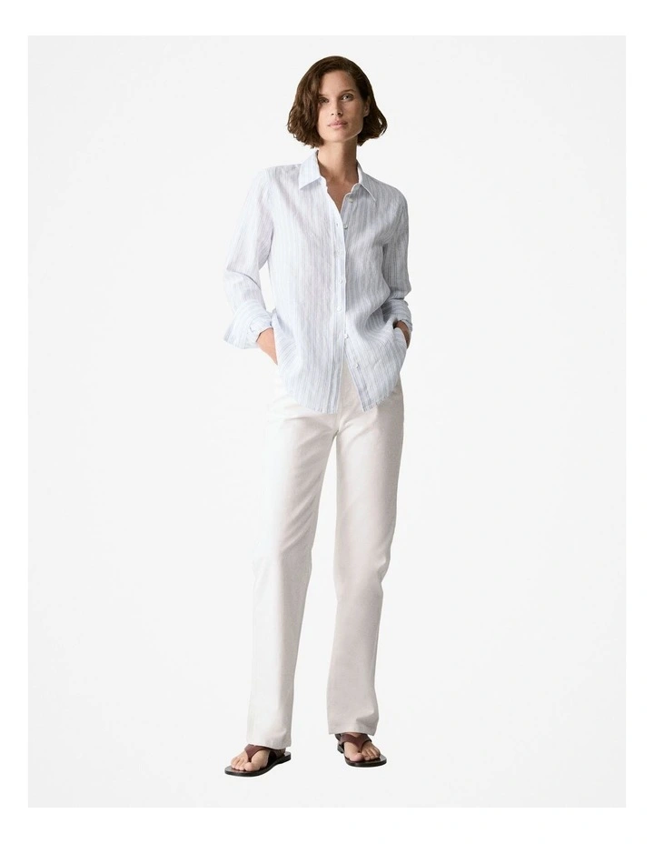Yarn Dyed Linen Twin Stripe Shirt in Mid Blue
