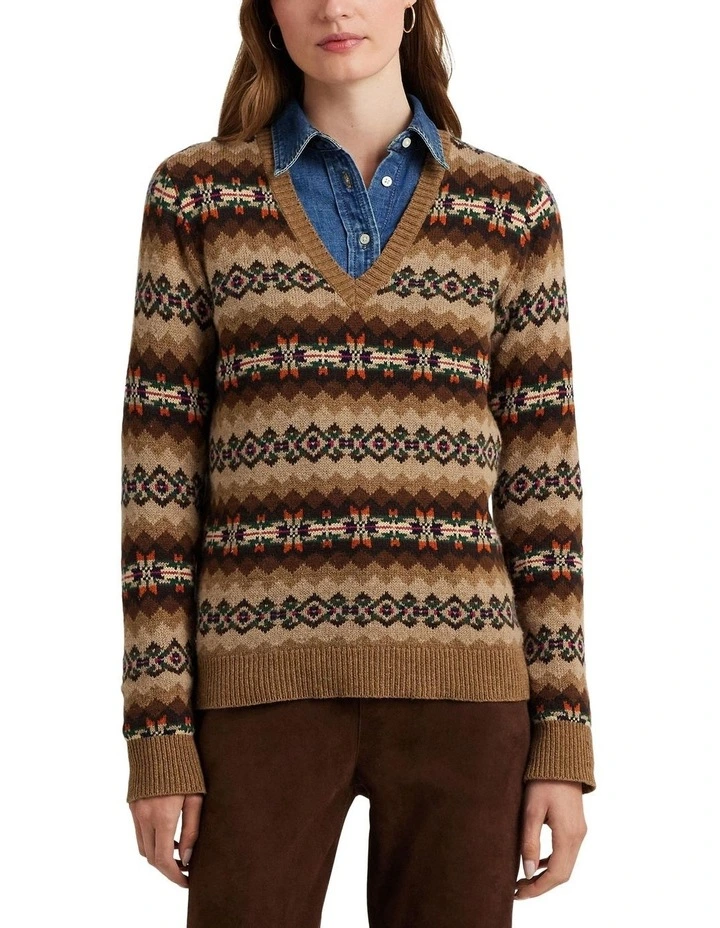 Fair Isle Wool-Blend V-Neck Sweater in Assorted
