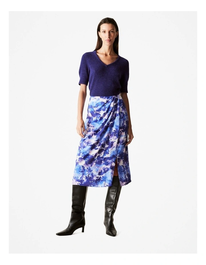 Modal Watercolour Floral Skirt in Royal Purple