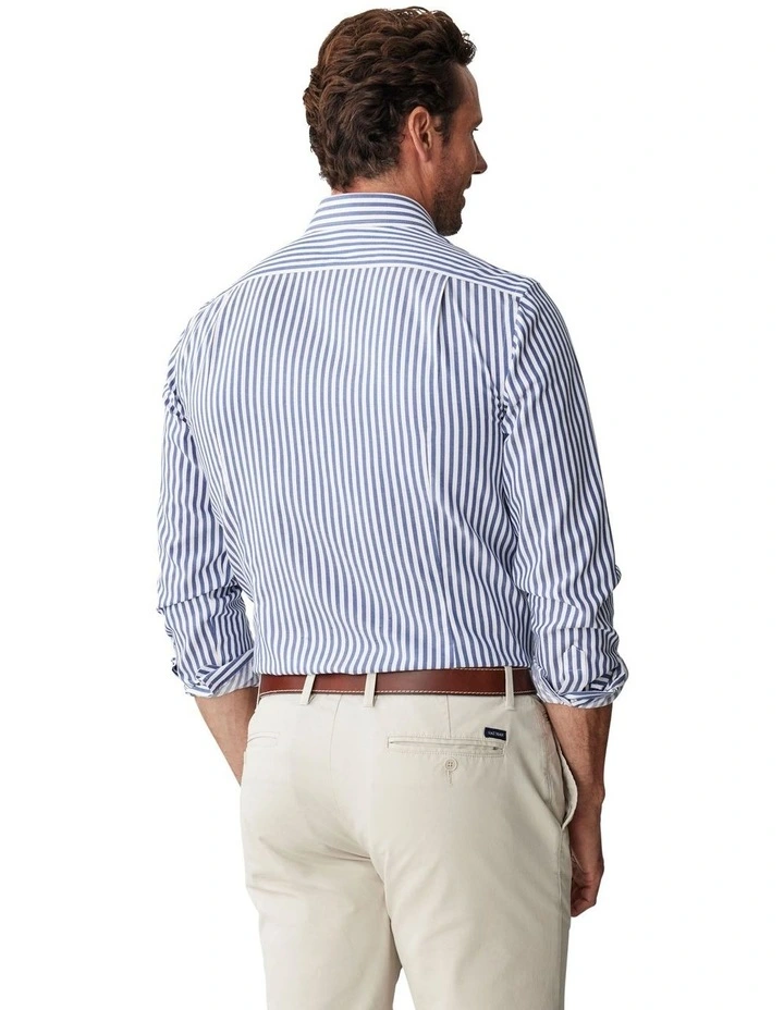 Tailored Non Iron Twill Stripe Long Sleeve Shirt in Navy