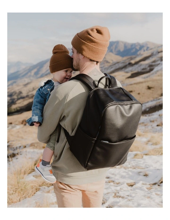 Multitasker Vegan Leather Nappy Backpack in Black