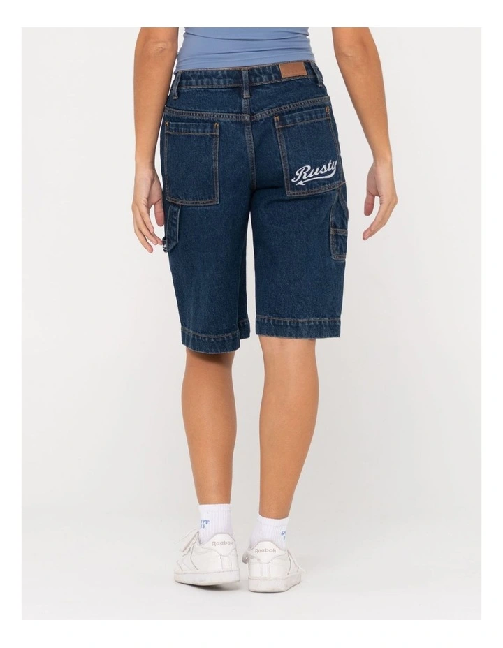 Billie Low Rise Carpenter Jort Shorts in Blue
