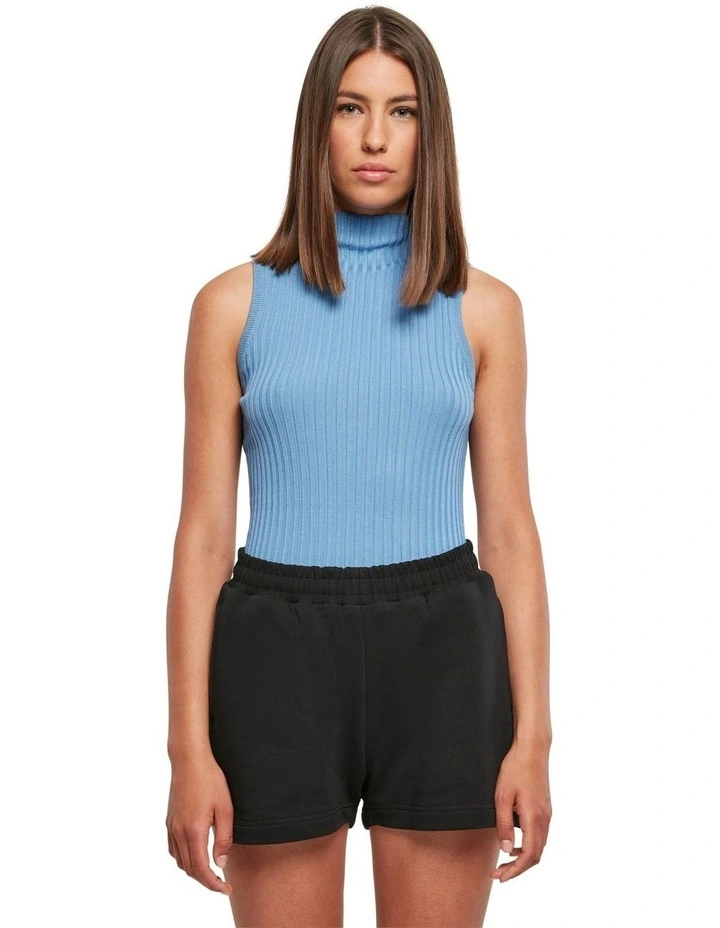 Rib Knit Sleeveless Bodysuit in Horizon Blue